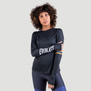 Black Everlast Colorplay Long Sleeve Women's T-Shirt | 73962NFRY