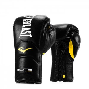 Black Everlast Elite Laced Training Unisex Boxing Gloves | 63478EWUB