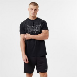 Black Everlast Geo Print Men's T-Shirt | 21408NRFJ