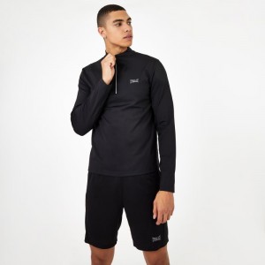 Black Everlast Half Zip Men's T-Shirt | 72093VYFH