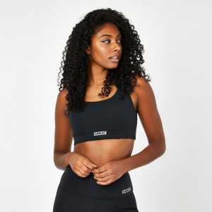 Black Everlast Medium Support Women's Sports Bra | 60572NABL