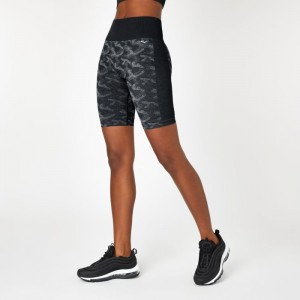 Black Everlast Seamless Camo Cycling Women's Shorts | 84523AJYM