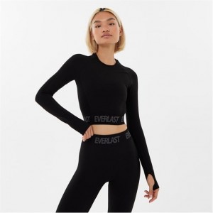 Black Everlast Seamless Long Sleeve Women's T-Shirt | 90346UDCQ