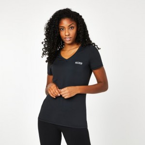 Black Everlast V-Neck Mesh Women's T-Shirt | 46081EYIJ