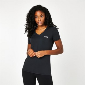 Black Everlast V Neck Mesh Women's T-Shirt | 39640CLZO