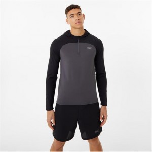 Black Grey Everlast Half Zip Men's T-Shirt | 03548UIAF