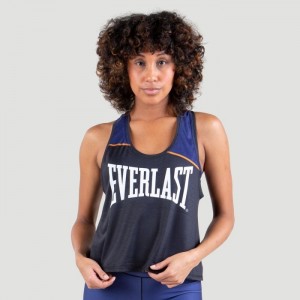 Black Navy Everlast Logo Colorplay Crop Women's Tank Top | 46932FYMK