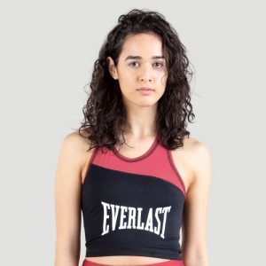 Black Red Everlast Colorblock Middie Women's Sports Bra | 79321RUBH