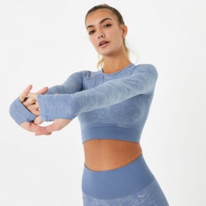 Blue Everlast Long Sleeve Camo Crop Top Women's T-Shirt | 93157DOUM