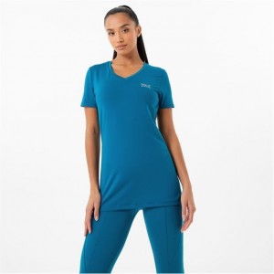 Blue Everlast V Neck Mesh Women's T-Shirt | 80219DASJ