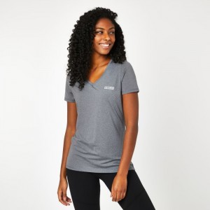 Grey Everlast V-Neck Mesh Women's T-Shirt | 48109LMDX