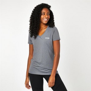 Grey Everlast V Neck Mesh Women's T-Shirt | 73496RTGD