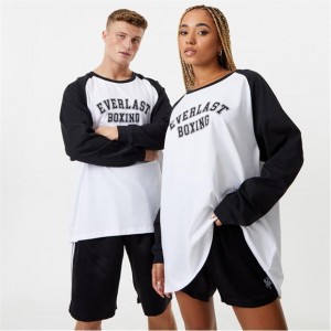 White/Black Everlast Boxing Long Sleeve Graphic Women's T-Shirt | 72318NAMT