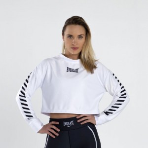 White Black Everlast Colorplay Crop Women's Sweatshirt | 43069LFRE