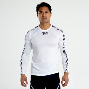 White Black Everlast Tonal Long Sleeve Men's T-Shirt | 10968BZUM