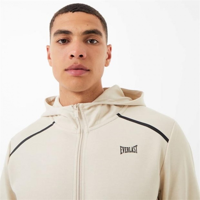 Beige Everlast Elevated Zip Through Men's Hoodie | 49736EBOR