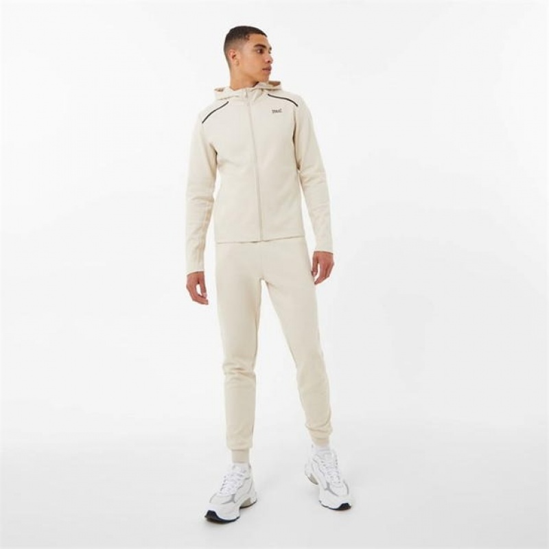 Beige Everlast Elevated Zip Through Men's Hoodie | 49736EBOR