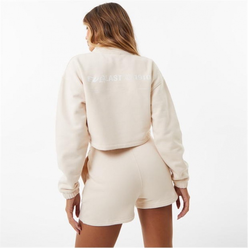 Beige Everlast quarter Zip Fleece Women's Hoodie | 12735ZYCP