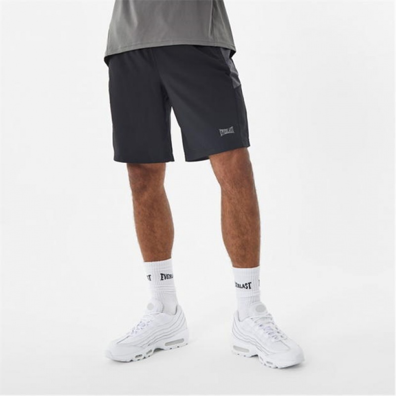 Black/Grey Everlast Woven 9 Inch Men's Shorts | 42673JWFI