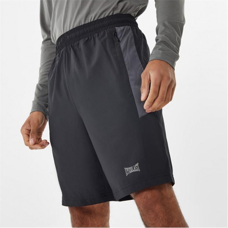 Black/Grey Everlast Woven 9 Inch Men's Shorts | 42673JWFI