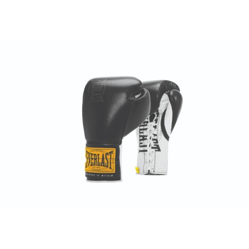 Black Everlast 1910 Pro Sparring Laced Unisex Boxing Gloves | 91730MPTL