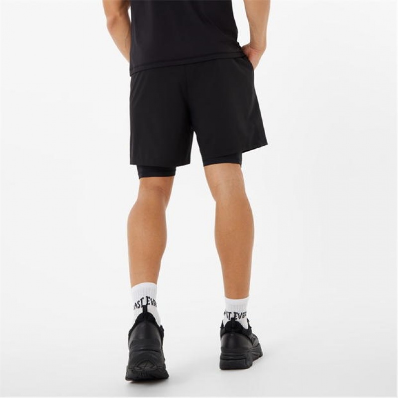 Black Everlast 2 In 1 Men's Shorts | 28905KJQE