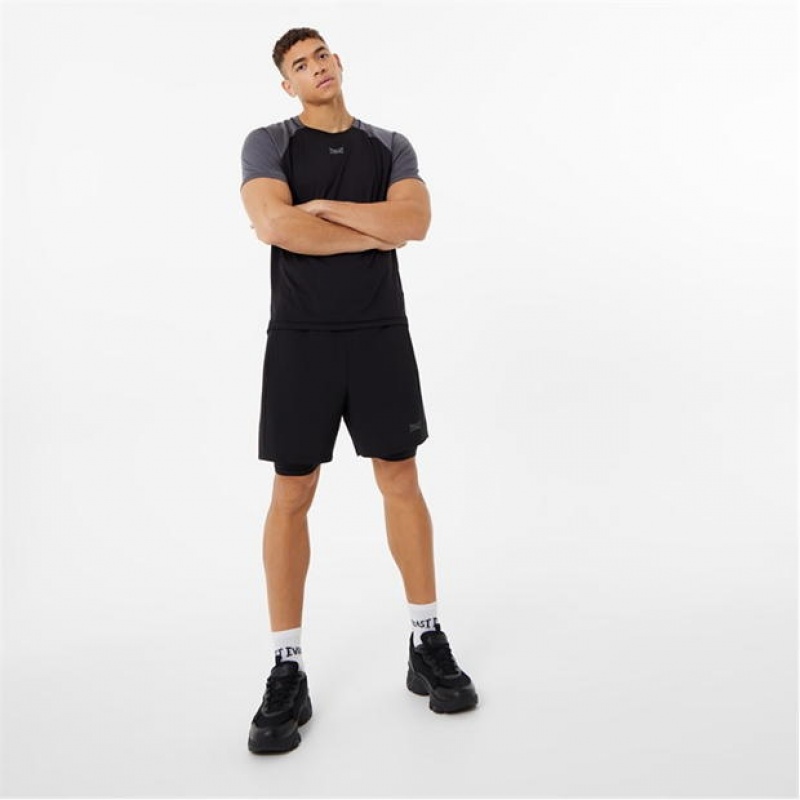 Black Everlast 2 In 1 Men's Shorts | 28905KJQE