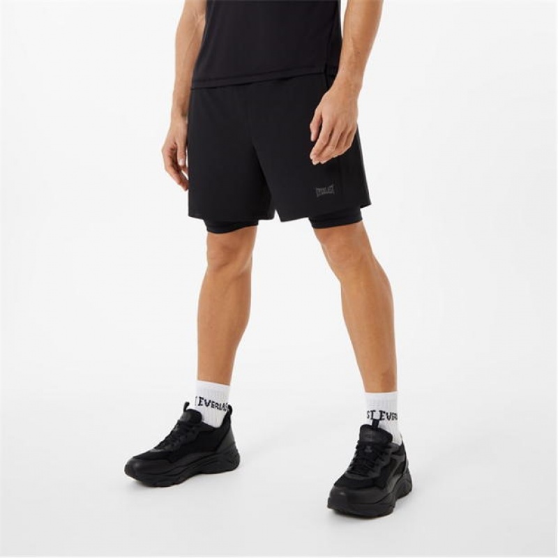 Black Everlast 2 In 1 Men\'s Shorts | 28905KJQE