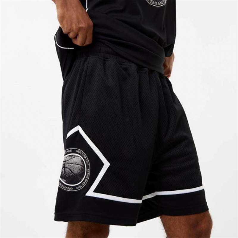 Black Everlast Basketball Panel Men's Shorts | 68329TUSR