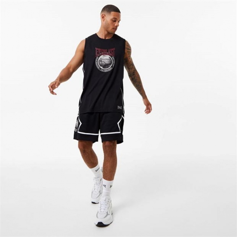 Black Everlast Basketball Panel Men's Shorts | 68329TUSR