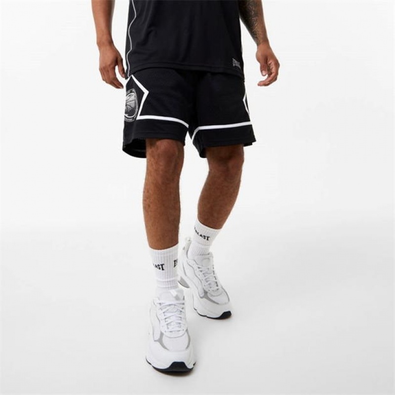 Black Everlast Basketball Panel Men\'s Shorts | 68329TUSR