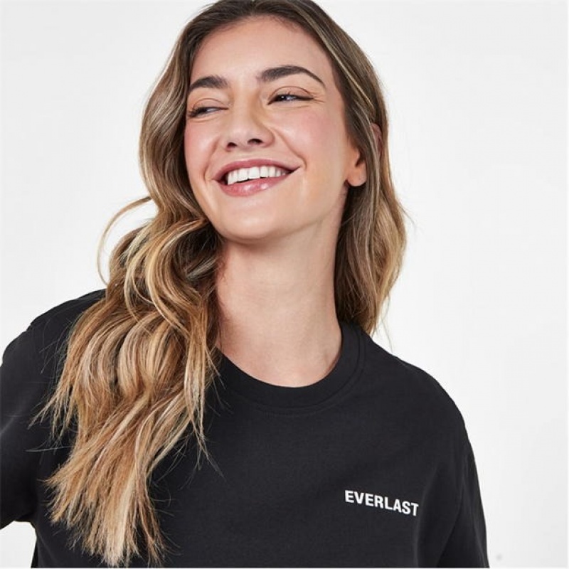 Black Everlast Boyfriend Women's T-Shirt | 18064XYDP