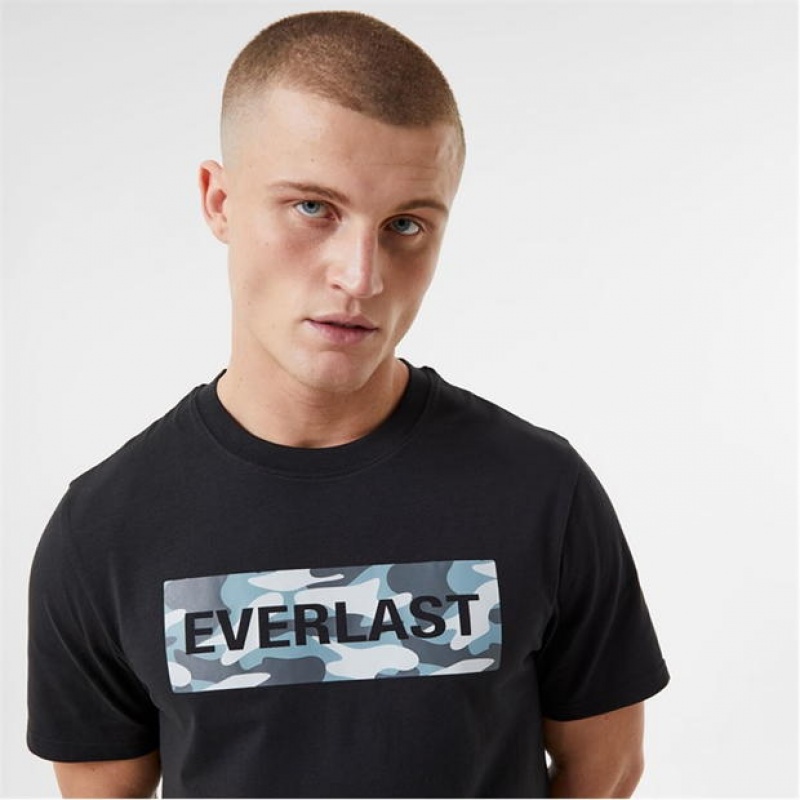 Black Everlast Camo Men's T-Shirt | 75863MGPJ