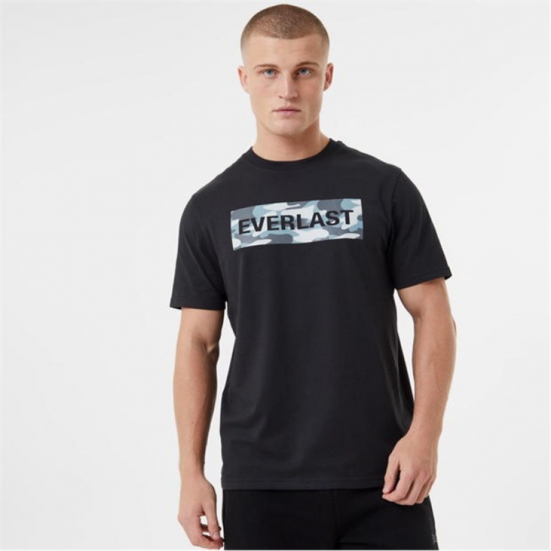 Black Everlast Camo Men\'s T-Shirt | 75863MGPJ