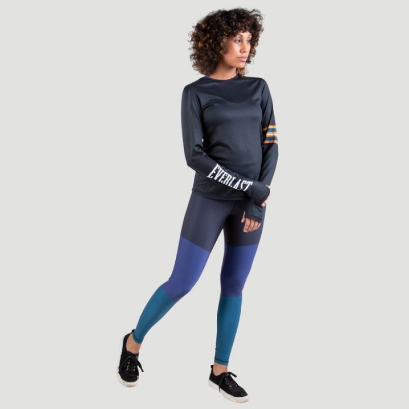 Black Everlast Colorplay Long Sleeve Women's T-Shirt | 73962NFRY