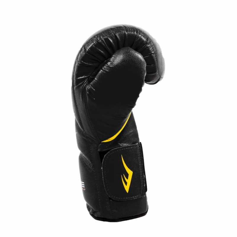 Black Everlast Elite Hook & Loop Training Unisex Boxing Gloves | 68230IPAU