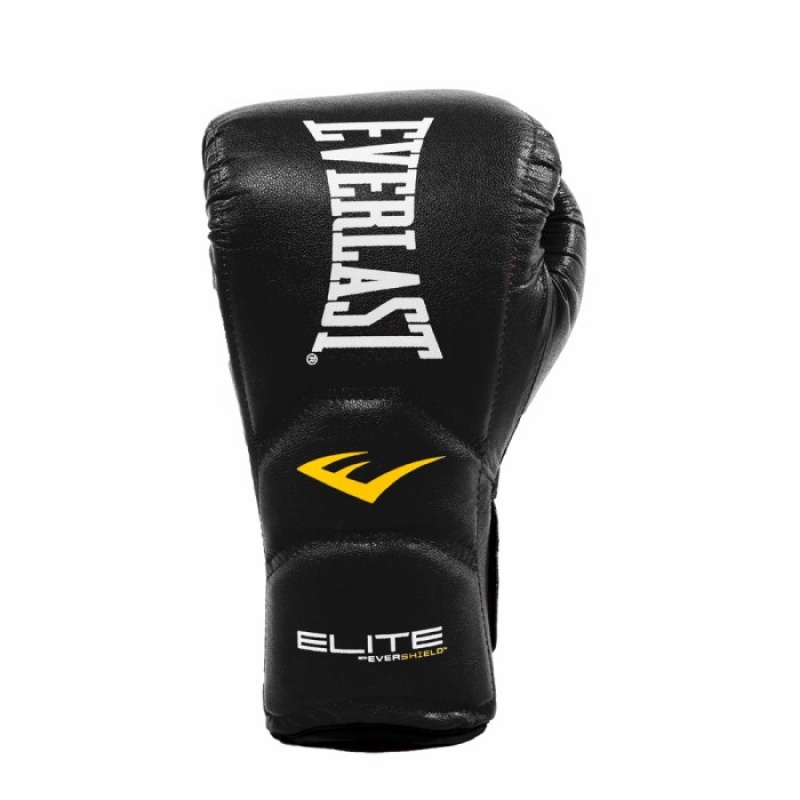 Black Everlast Elite Hook & Loop Training Unisex Boxing Gloves | 68230IPAU