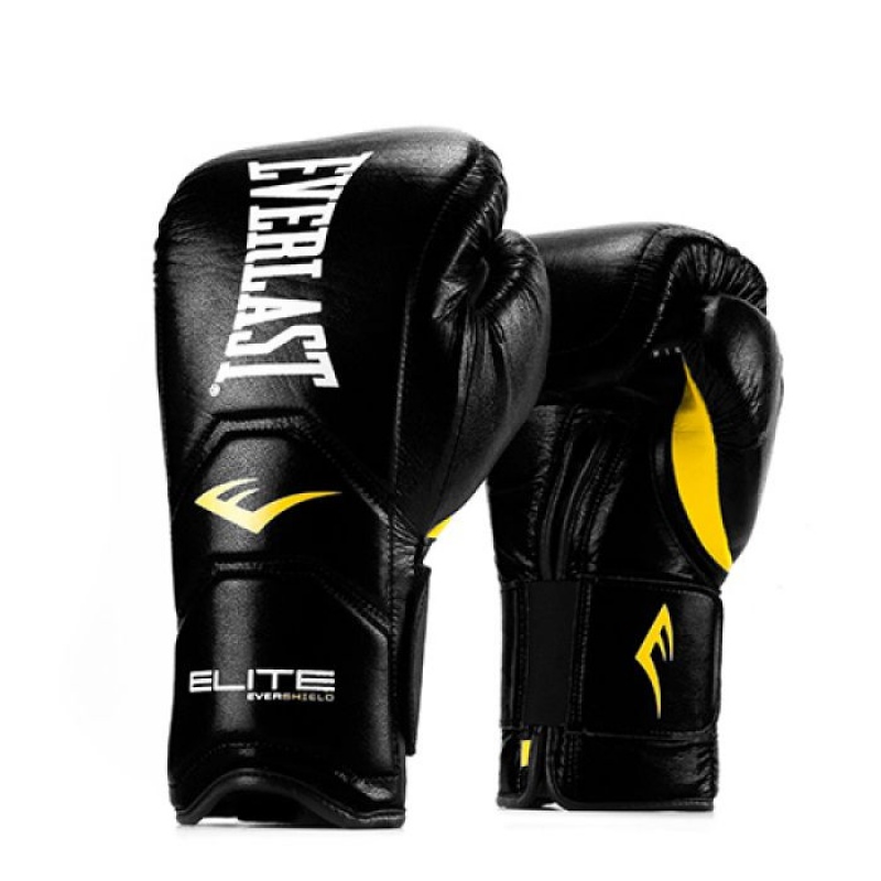 Black Everlast Elite Hook & Loop Training Unisex Boxing Gloves | 68230IPAU