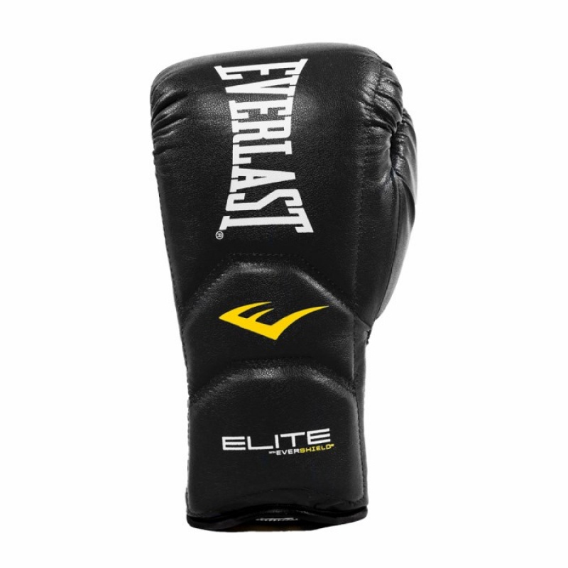 Black Everlast Elite Laced Training Unisex Boxing Gloves | 63478EWUB