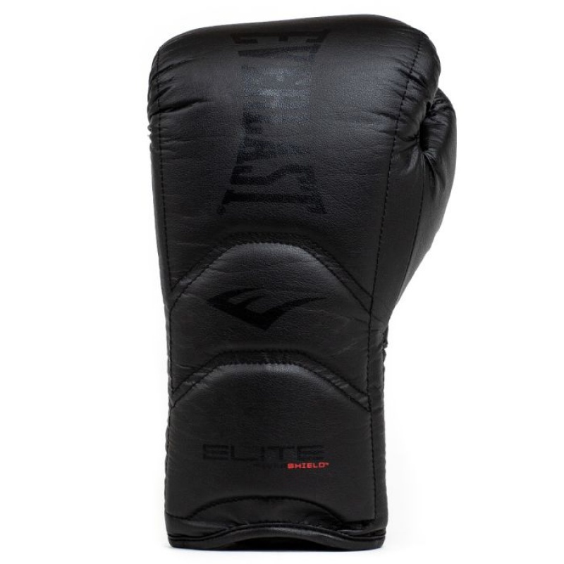 Black Everlast Elite Laced Training Unisex Boxing Gloves | 62407JIUV