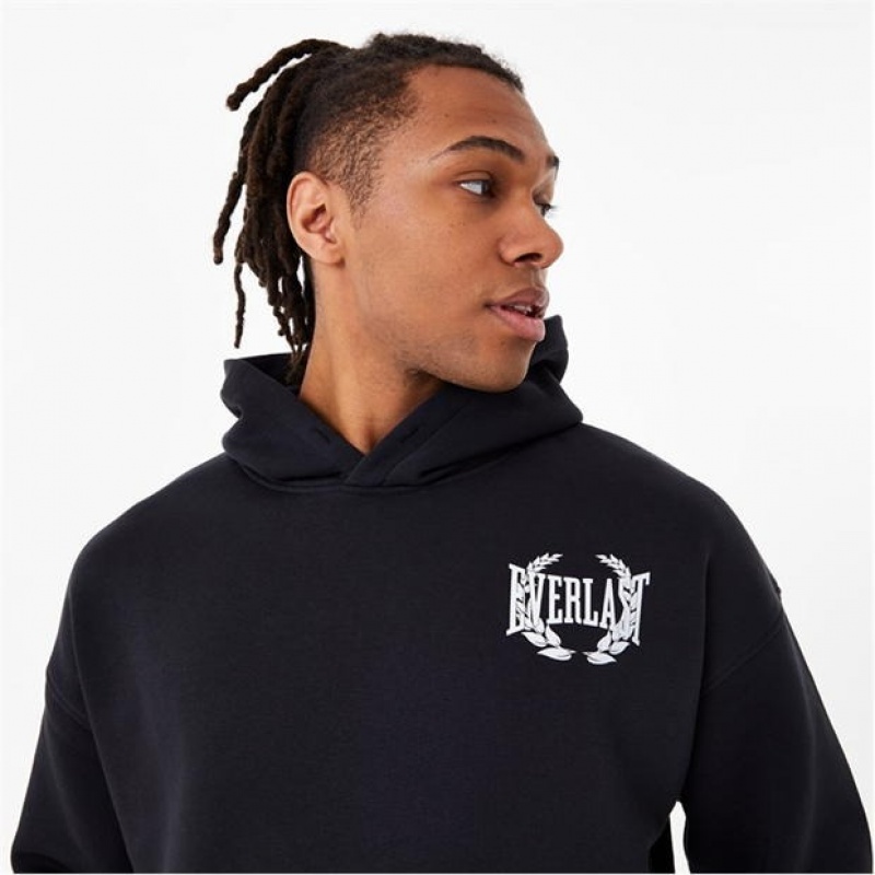 Black Everlast Elite Laurel Men's Hoodie | 68905LKFM