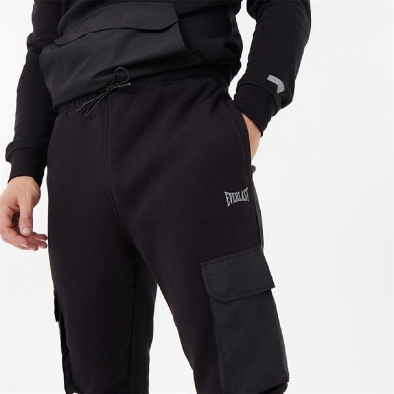 Black Everlast Fleece Cargo Men's Sweatpants & Joggers | 02786EXUH