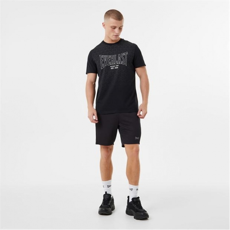 Black Everlast Geo Print Men's T-Shirt | 21408NRFJ