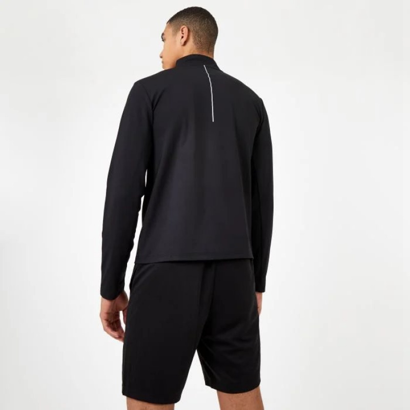 Black Everlast Half Zip Men's T-Shirt | 72093VYFH