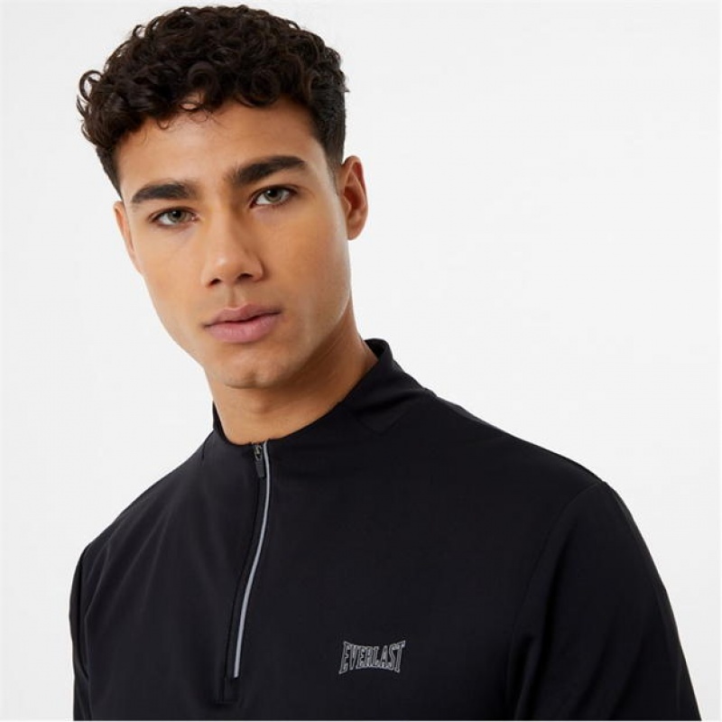 Black Everlast Half Zip Top Men's T-Shirt | 16074DKXU