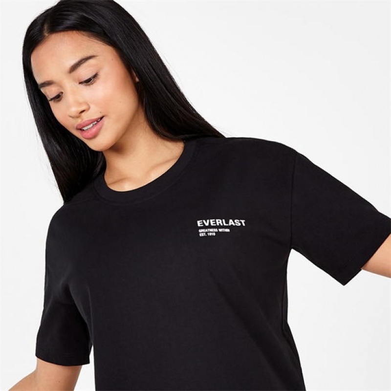 Black Everlast Logo Crop Women's T-Shirt | 60395LBZW