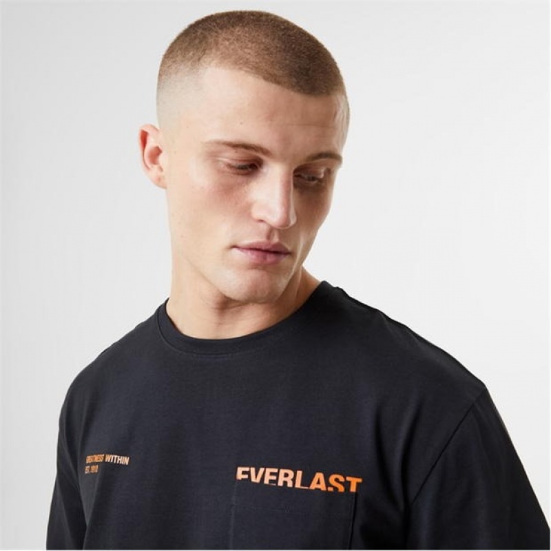 Black Everlast Logo Pocket Men's T-Shirt | 14279GWSI