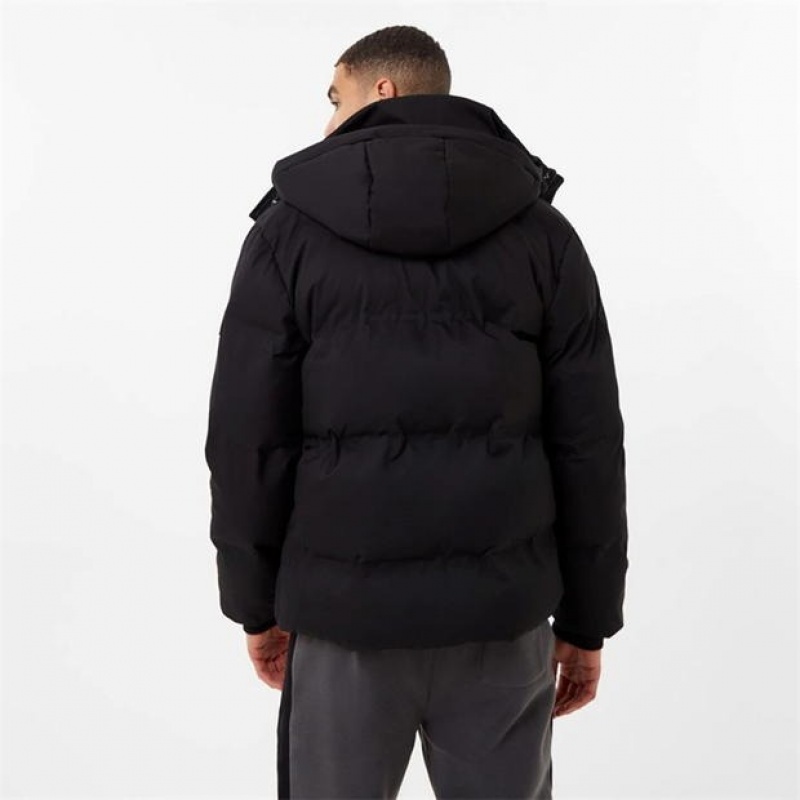 Black Everlast Logo Puffer Men's Jackets | 70319MRGQ