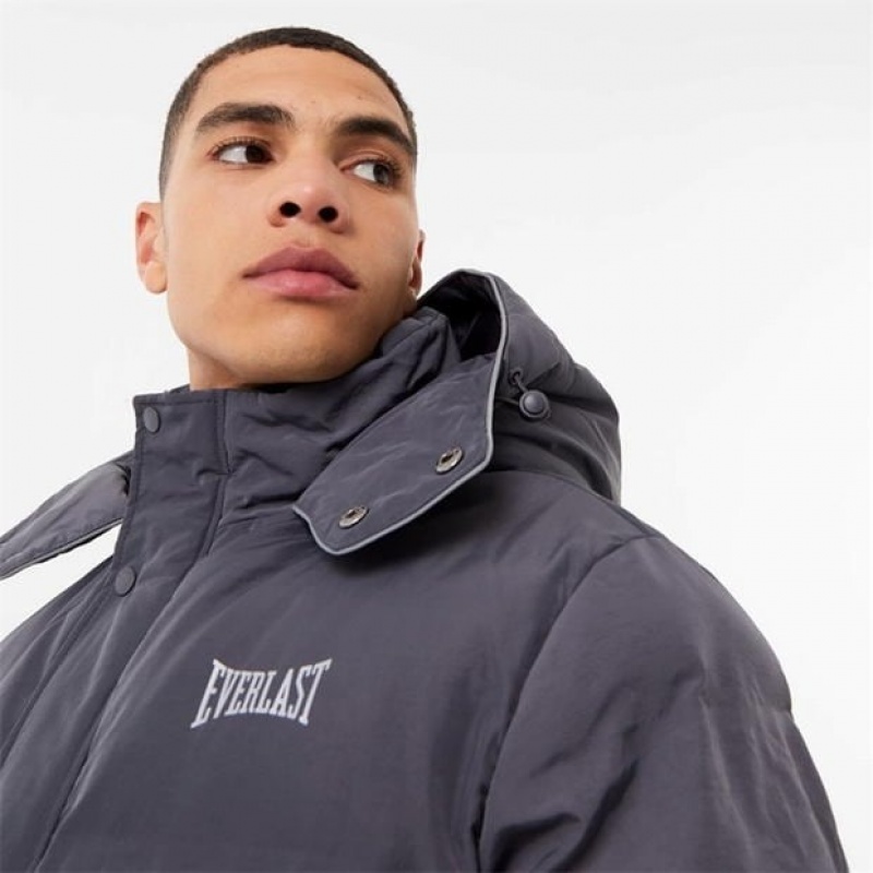 Black Everlast Longline Puffer Men's Jackets | 65937PLXI