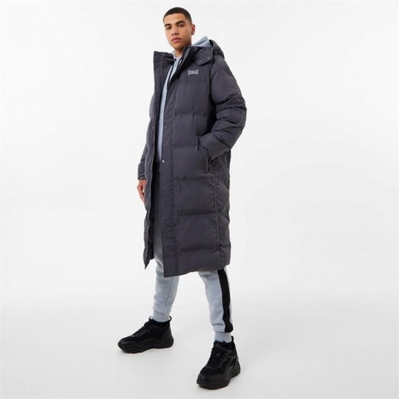 Black Everlast Longline Puffer Men's Jackets | 65937PLXI